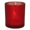 Tealight Holder With Christmas Trees | Glass | 8cm | Red
