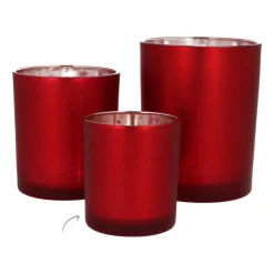 Tealight Holder With Christmas Trees | Glass | 8cm | Red