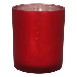 Tealight Holder With Christmas Trees | Glass | 10cm | Red