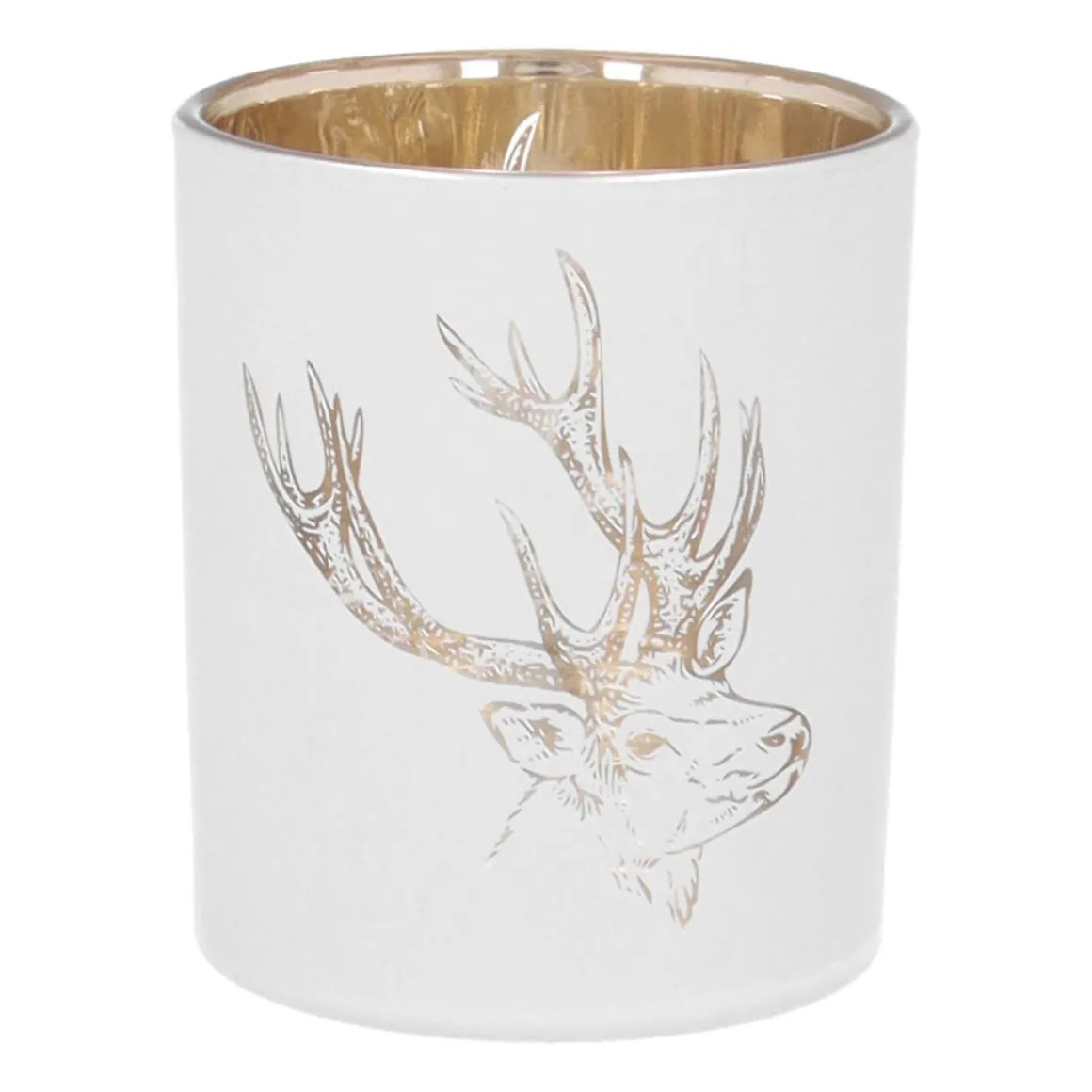 Tealight Holder With Deer Head | Glass | 8cm | White-gold