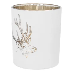 Tealight Holder With Deer Head | Glass | 8cm | White-gold