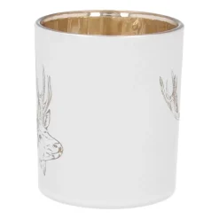 Tealight Holder With Deer Head | Glass | 8cm | White-gold