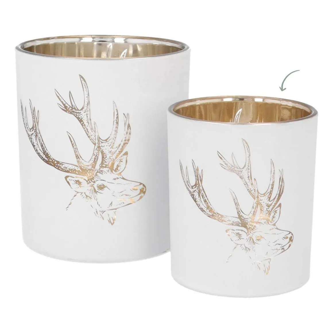 Tealight Holder With Deer Head | Glass | 8cm | White-gold