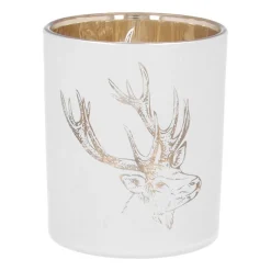 Tealight Holder With Deer Head | Glass | 8cm | White-gold