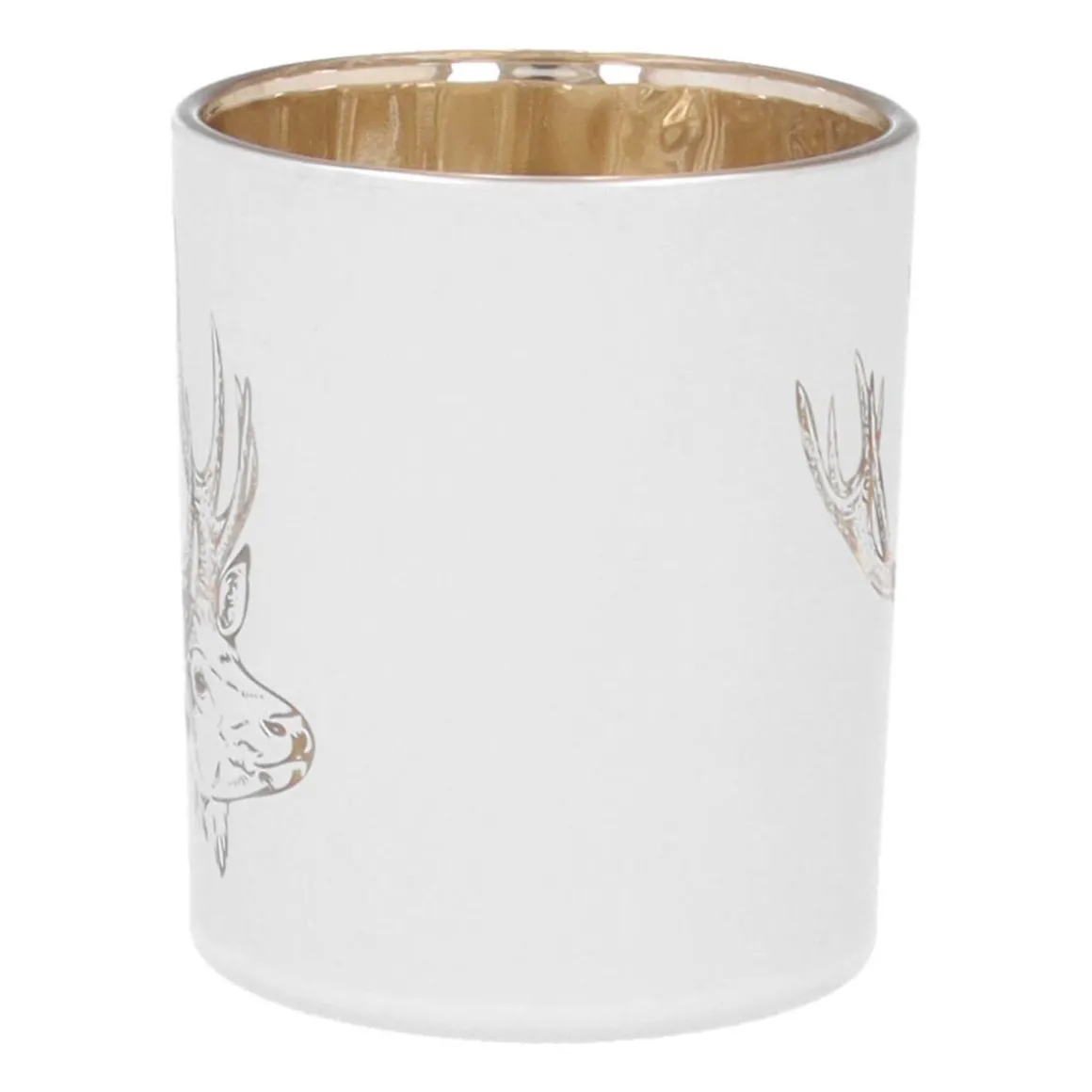Tealight Holder With Deer Head | Glass | 8cm | White-gold