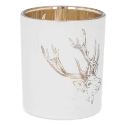 Tealight Holder With Deer Head | Glass | 8cm | White-gold