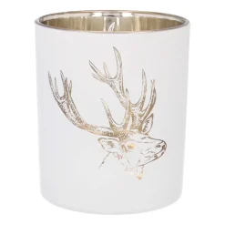Tealight Holder With Deer Head | Glass | 10cm | White-gold
