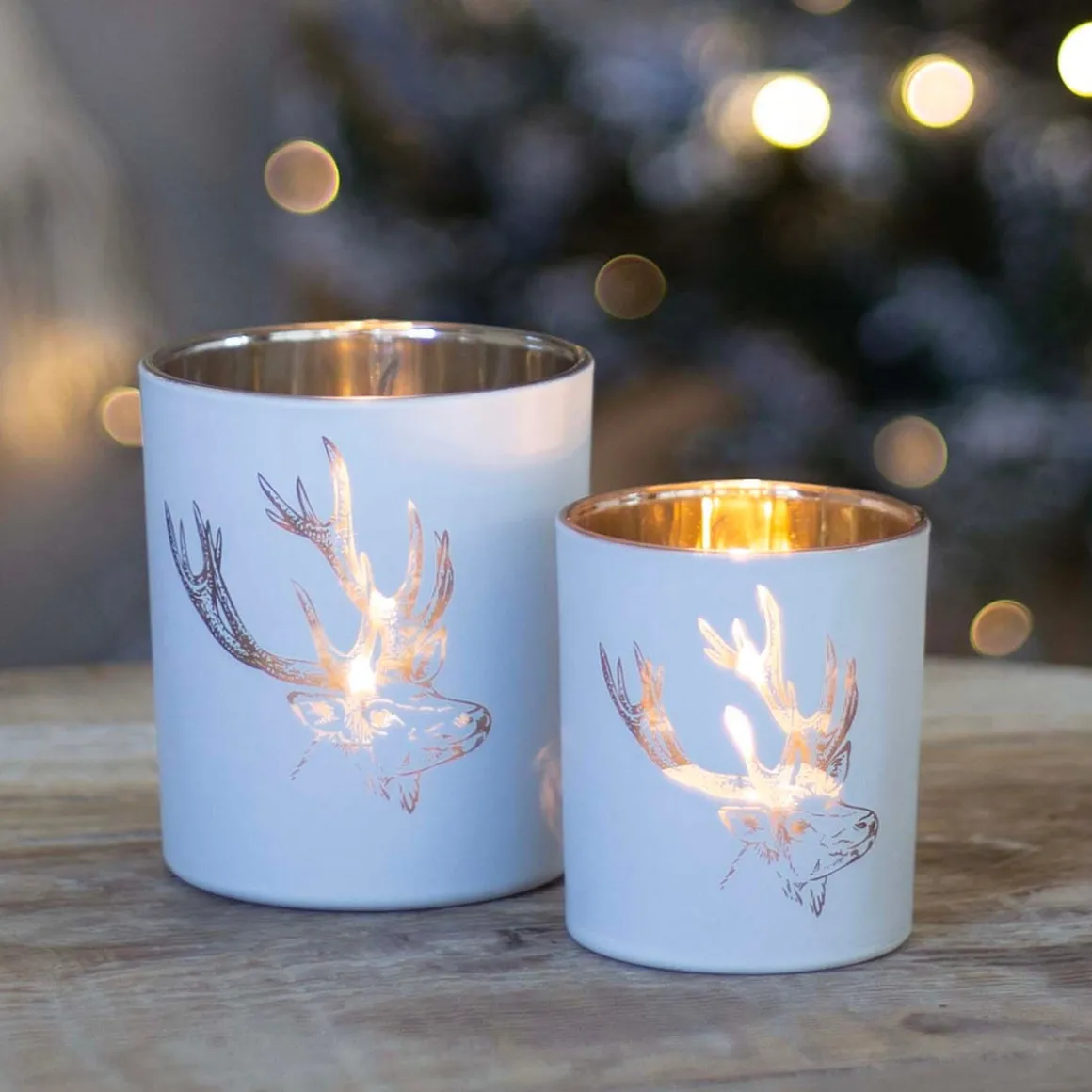 Tealight Holder With Deer Head | Glass | 10cm | White-gold