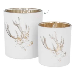 Tealight Holder With Deer Head | Glass | 10cm | White-gold