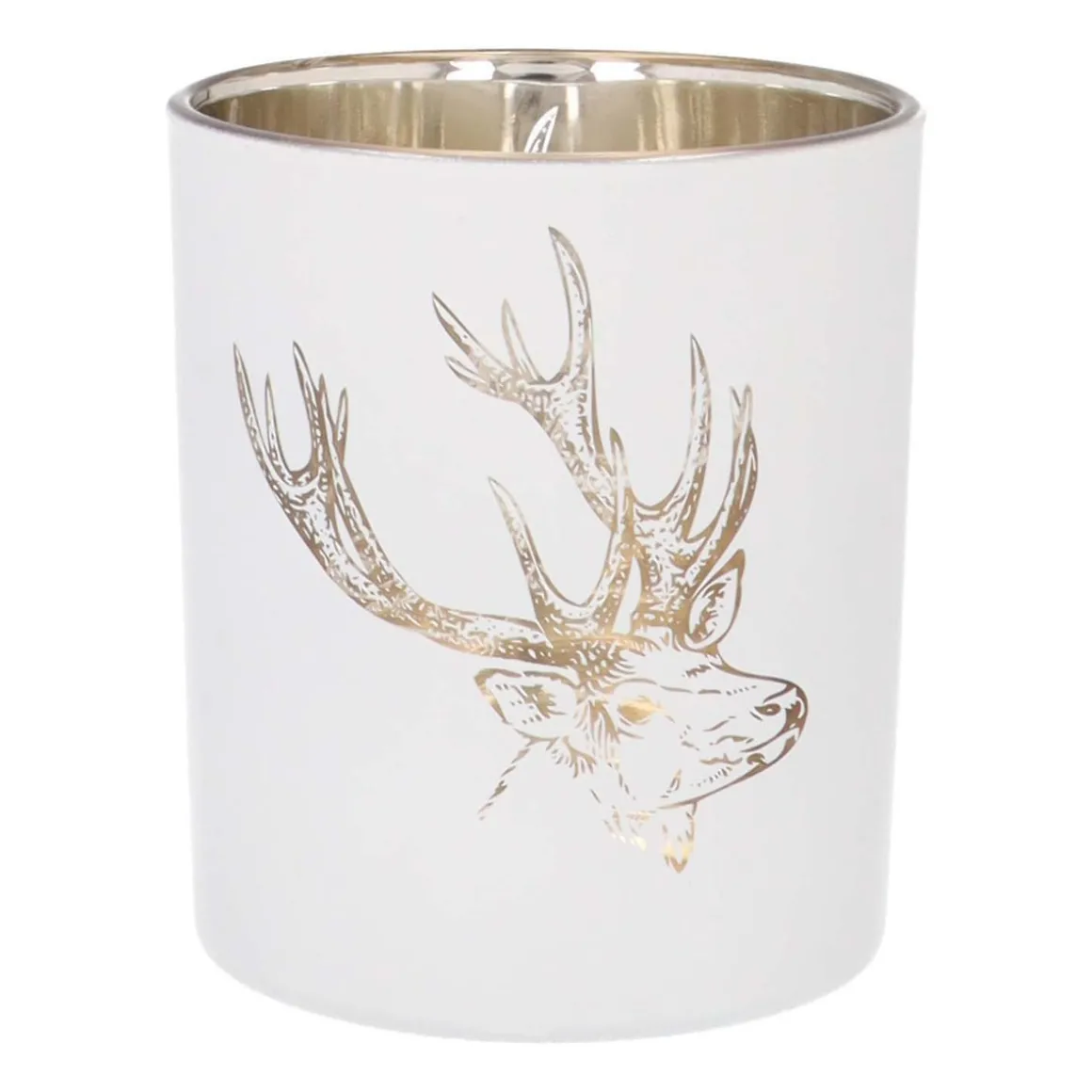 Tealight Holder With Deer Head | Glass | 10cm | White-gold