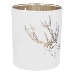 Tealight Holder With Deer Head | Glass | 10cm | White-gold