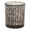Tealight Holder With Forest Silhouette | Glass | Black-gold | 8cm