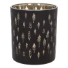 Tealight Holder With Little Christmas Trees | Glass | 10cm | Black-gold
