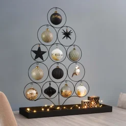 Tealight Holder With Little Christmas Trees | Glass | 10cm | Black-gold