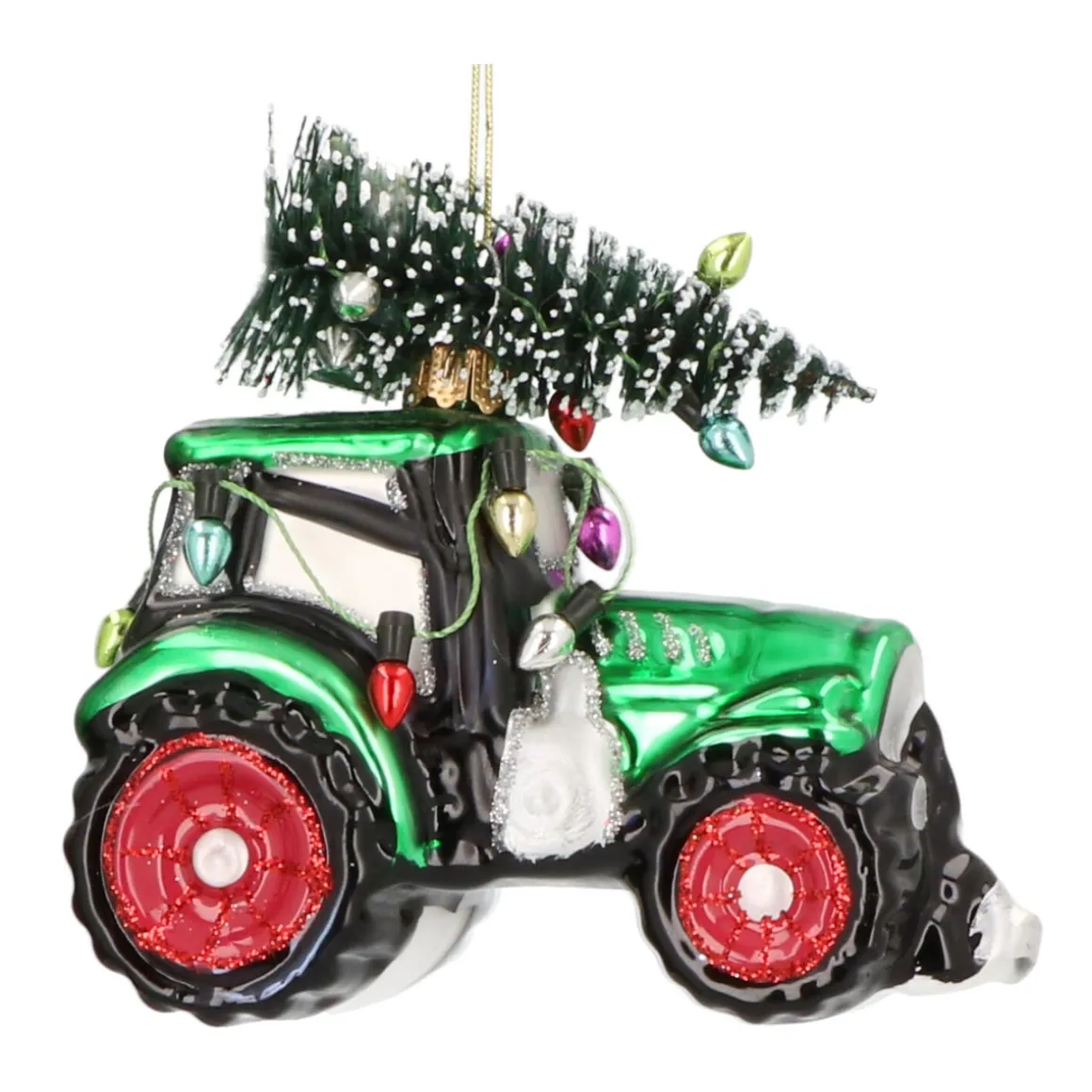 Tractor Glass Hanging Figurine 9cm Green