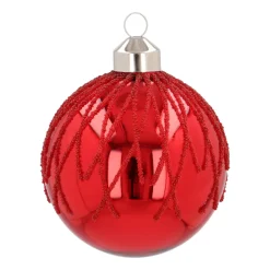 Traditional Red Christmas Bauble With Dewdrop Stripes