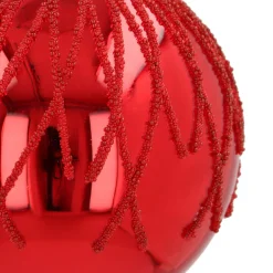 Traditional Red Christmas Bauble With Dewdrop Stripes