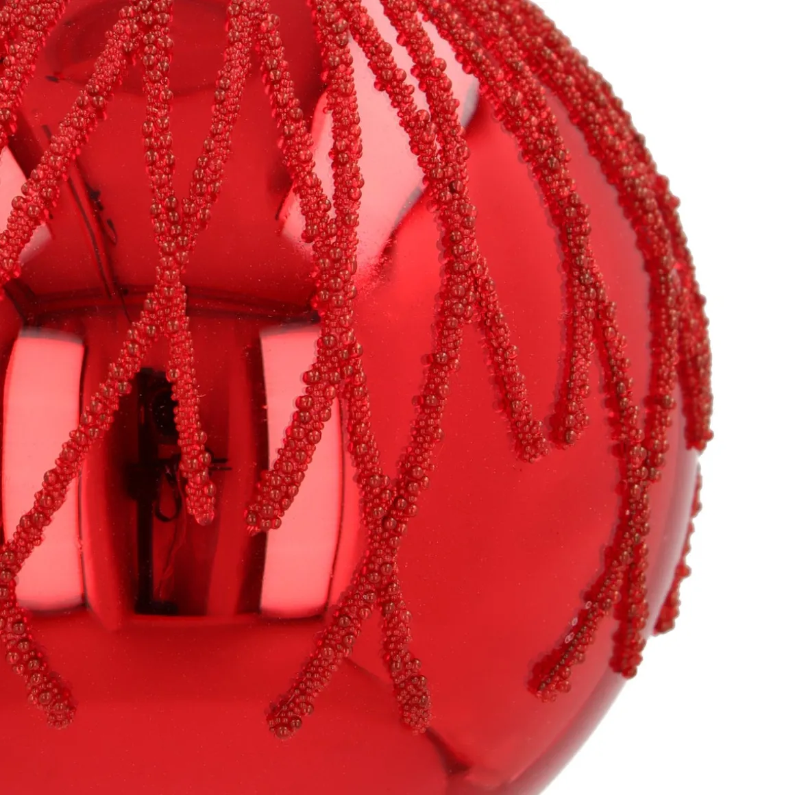 Traditional Red Christmas Bauble With Dewdrop Stripes