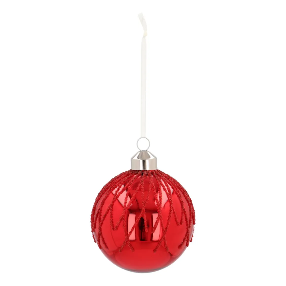 Traditional Red Christmas Bauble With Dewdrop Stripes
