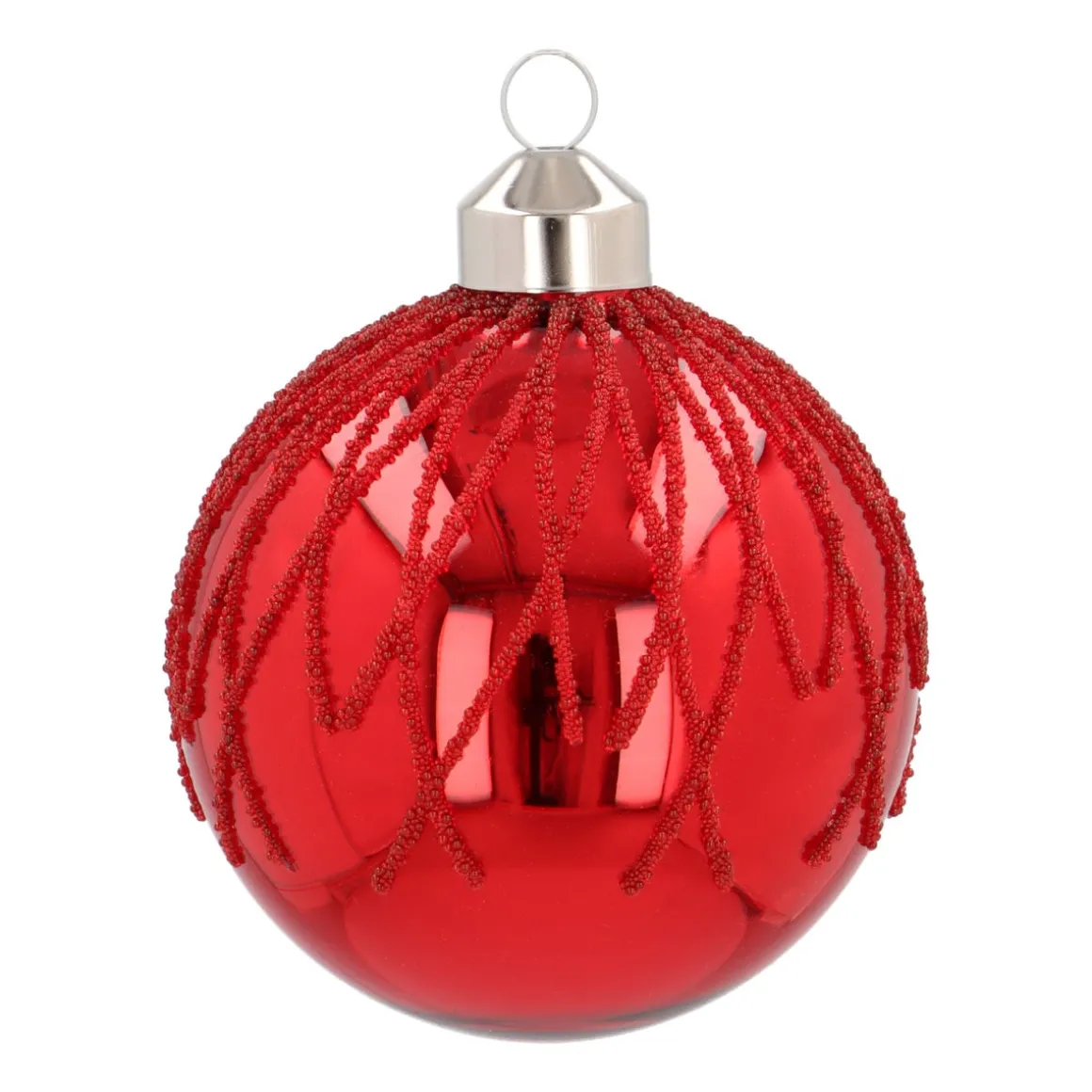Traditional Red Christmas Bauble With Dewdrop Stripes