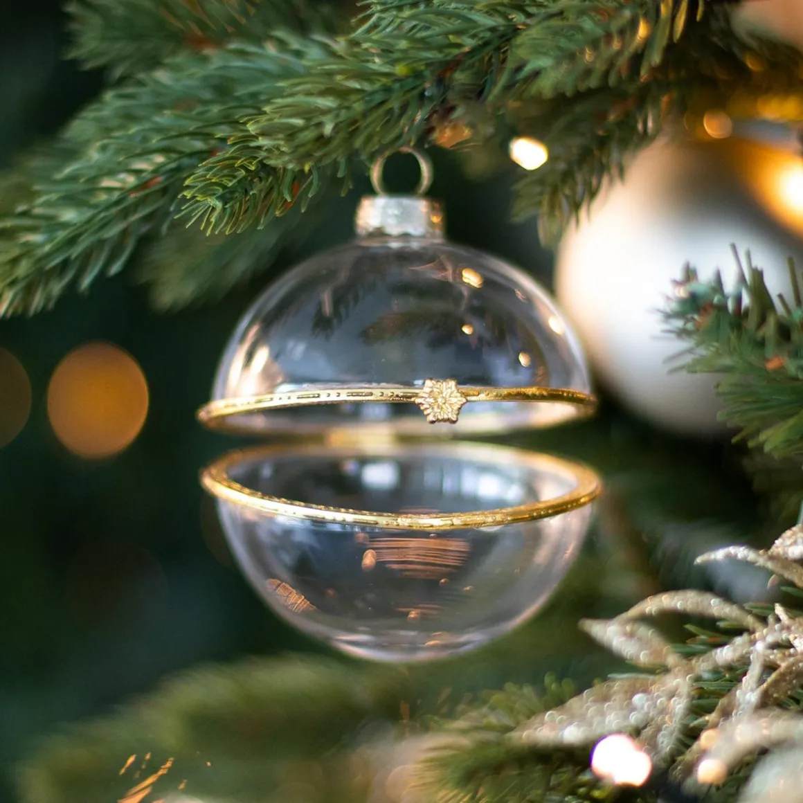 Transparent Fillable Christmas Bauble Made Of Glass 8 Cm Gold