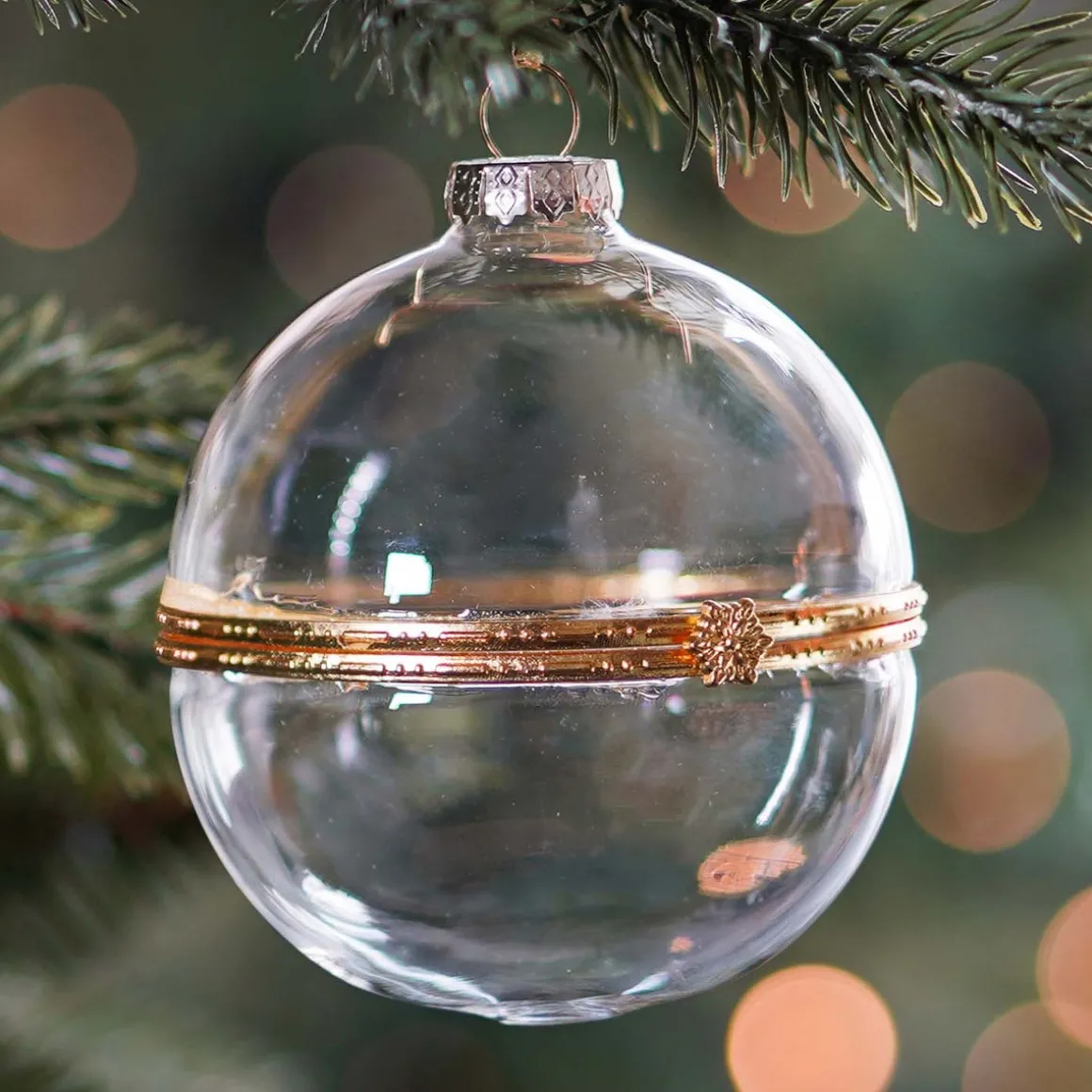Transparent Fillable Christmas Bauble Made Of Glass 8 Cm Gold