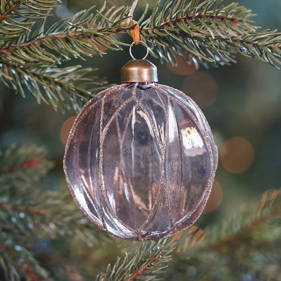 Transparent Taupe Christmas Bauble With Glitters