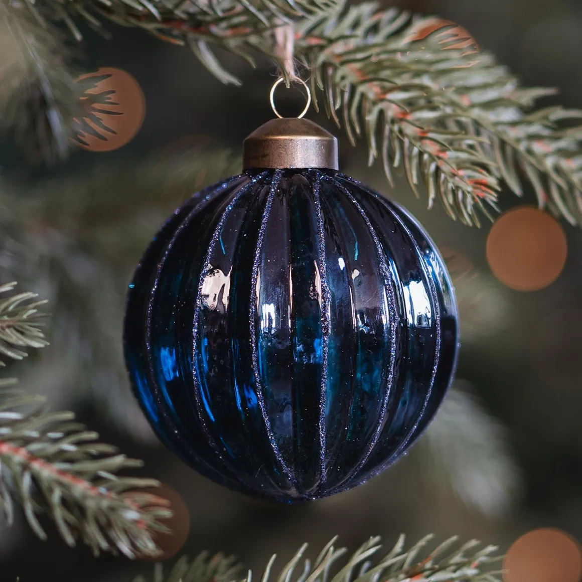 Trendy Blue Christmas Bauble With Lantern Relief
