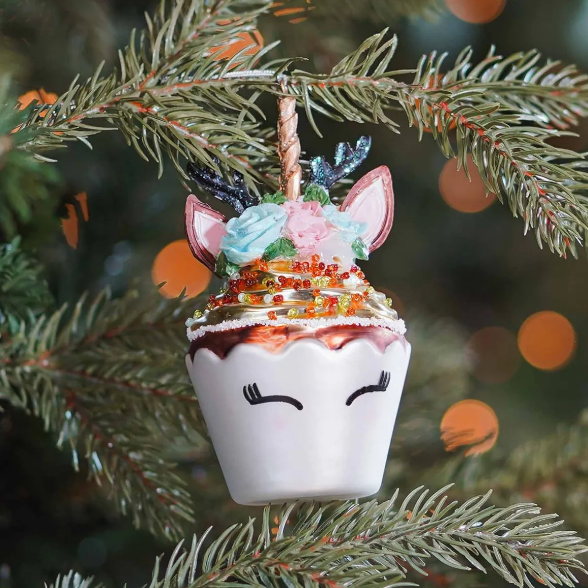 Unicorn Cupcake Christmas Ornament | Glass | 11 Cm