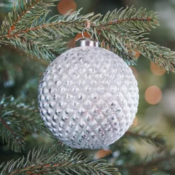 Unique Glass Bauble With Relief 10 Cm Antique Silver