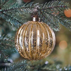 Unique Glass Christmas Bauble Lampion 8cm Light Gold
