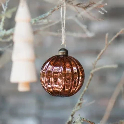 Unique Glass Christmas Bauble Lampion Craquelure 8cm Copper