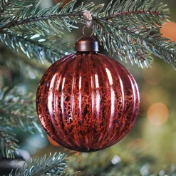 Unique Glass Christmas Bauble Lampion Craquelure 8cm Copper