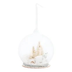 Unique Glass Christmas Bauble With Polar Bear 9 Cm White