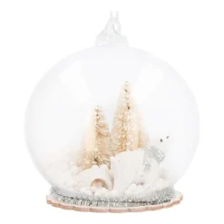 Unique Glass Christmas Bauble With Polar Bear 9 Cm White