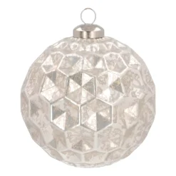 Unique Glass Christmas Bauble With Hexagons 10 Cm Champagne