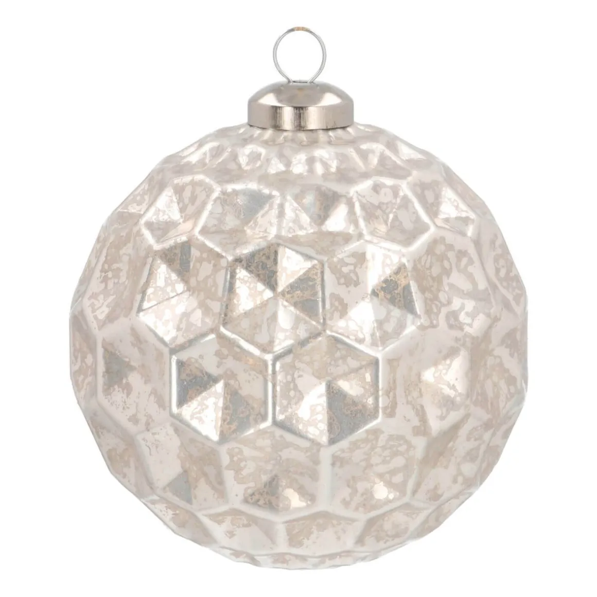 Unique Glass Christmas Bauble With Hexagons 10 Cm Champagne
