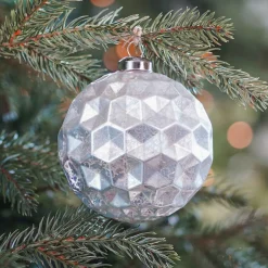 Unique Glass Christmas Bauble With Hexagons 10 Cm Champagne
