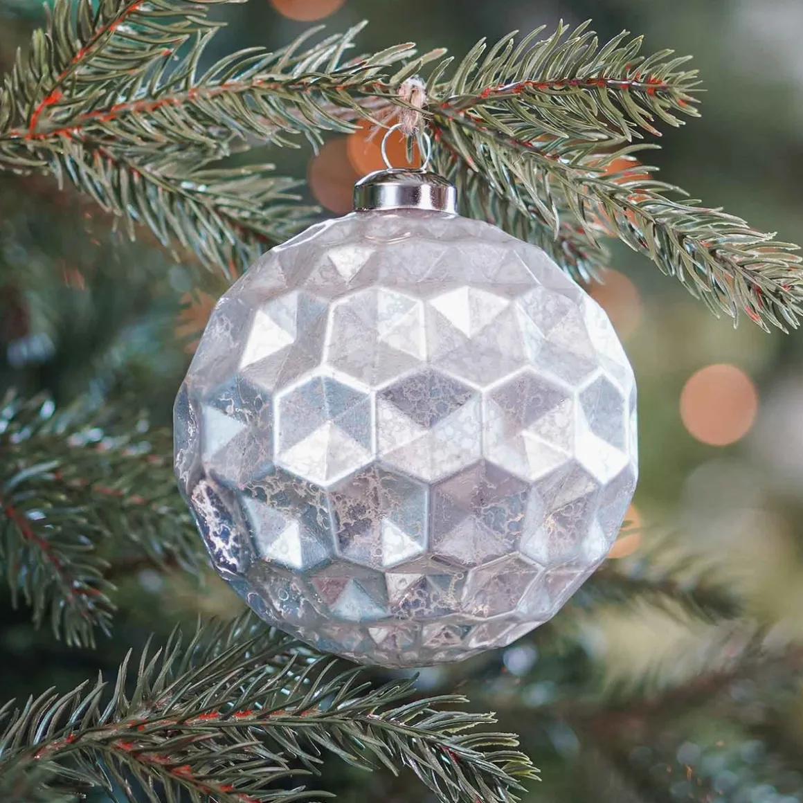 Unique Glass Christmas Bauble With Hexagons 10 Cm Champagne