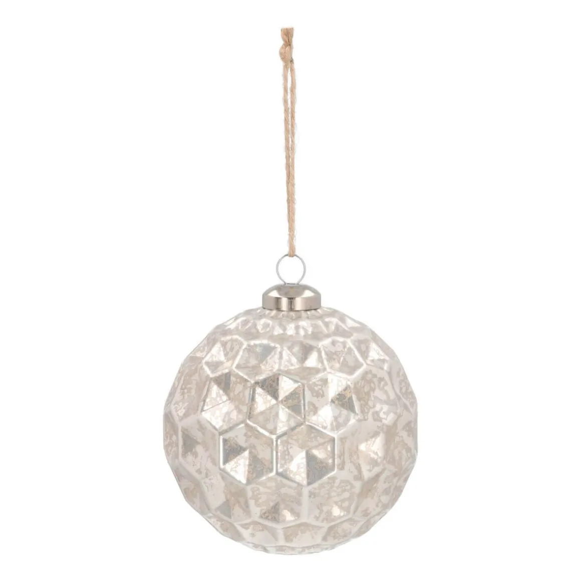 Unique Glass Christmas Bauble With Hexagons 10 Cm Champagne