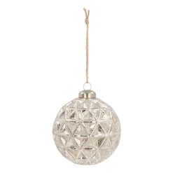 Unique Glass Christmas Bauble With Triangles 9 Cm Champagne