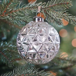 Unique Glass Christmas Bauble With Triangles 9 Cm Champagne