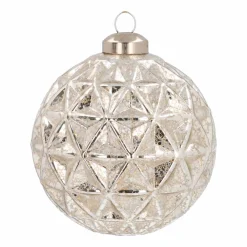 Unique Glass Christmas Bauble With Triangles 9 Cm Champagne