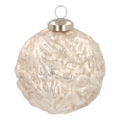 Unique Glass Christmas Bauble With Pattern 8 Cm Champagne