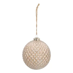 Unique Glass Christmas Bauble With Relief 10 Cm Champagne