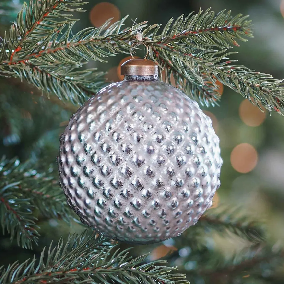 Unique Glass Christmas Bauble With Relief 10 Cm Champagne