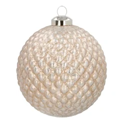 Unique Glass Christmas Bauble With Relief 10 Cm Champagne