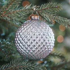 Unique Glass Christmas Bauble With Relief 10 Cm Champagne
