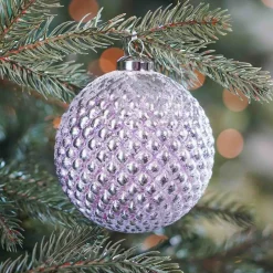 Unique Glass Christmas Bauble With Relief 10 Cm Pink