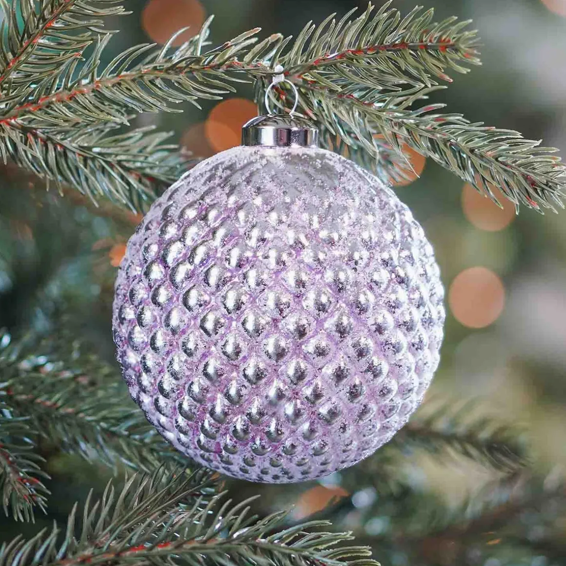 Unique Glass Christmas Bauble With Relief 10 Cm Pink